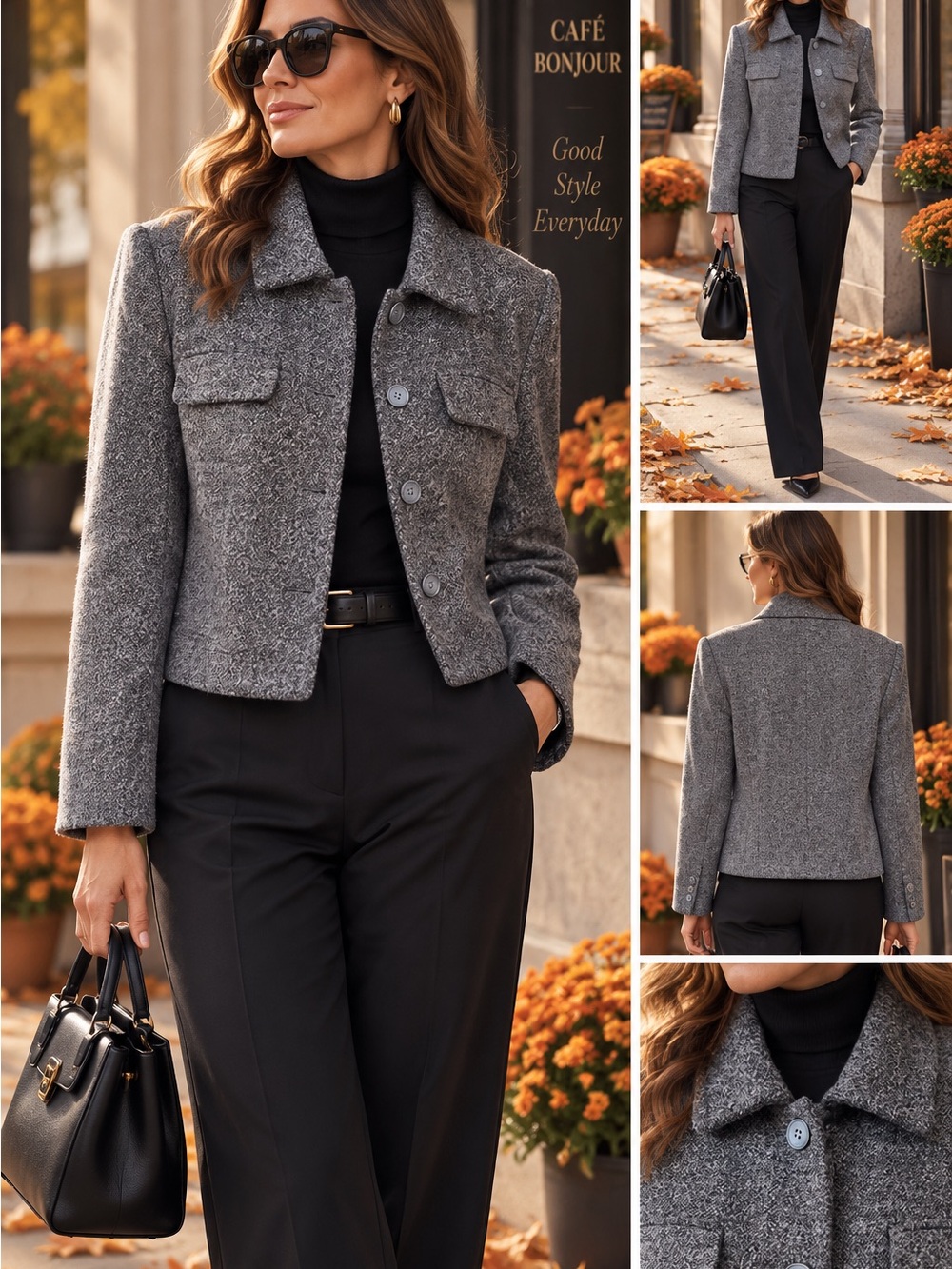 Jones New York Gray Wool Blend Cropped Blazer Jacket Button Front Size 14